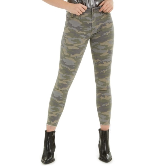 Hudson Jeans Denim - Sold Hudson Green Camo Print Barbara High Waist Skinny Ankle Crop Jeans Raw Hem